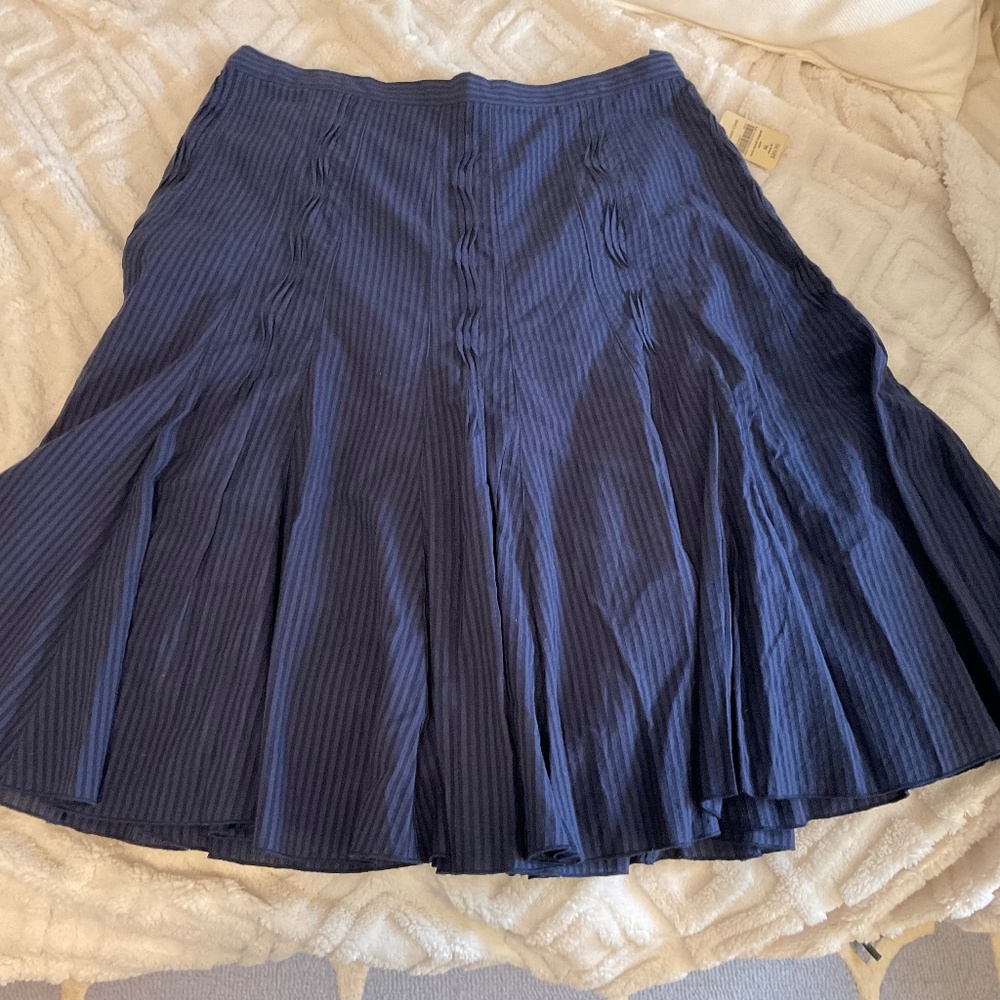 NWT Navy Blue Coldwater Creek Tuck Detail Striped Skirt, size XL